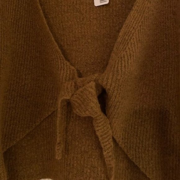 NWT Double Zero Brand Crop Tie Short Cardigan Sweater - Rich Caramel Color NEW! - Picture 2 of 8
